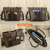 SEO: Woosir Vintage Crazy Horse Leather Laptop Shoulder Bag rear view