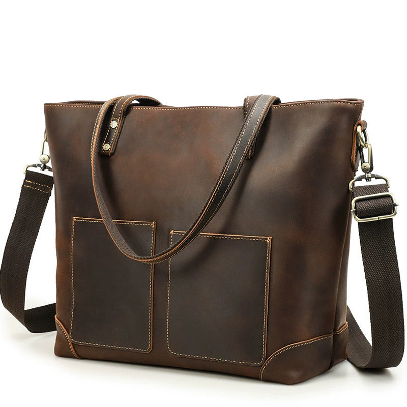 SEO: Woosir Vintage Crazy Horse Leather Laptop Shoulder Bag detail view