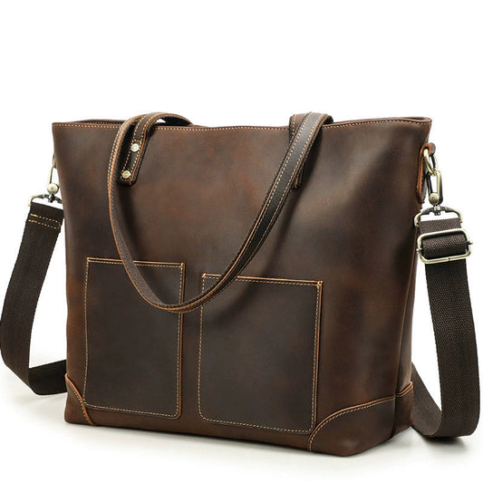 SEO: Woosir Vintage Crazy Horse Leather Laptop Shoulder Bag detail view