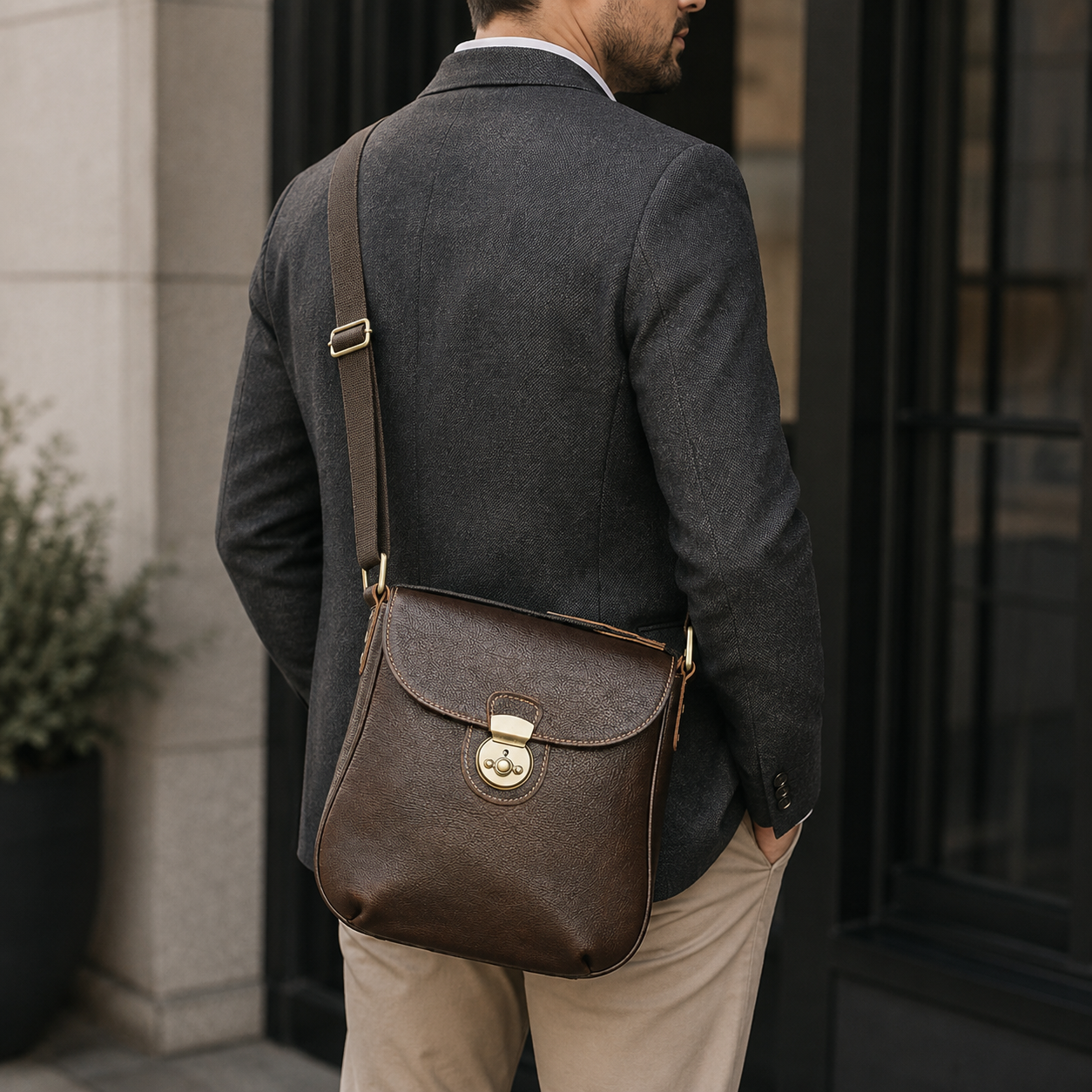 Woosir vintage crazy horse leather lock messenger bag model urban commute