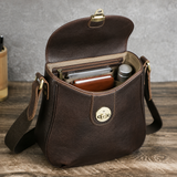 Woosir vintage crazy horse leather lock messenger bag open interior storage