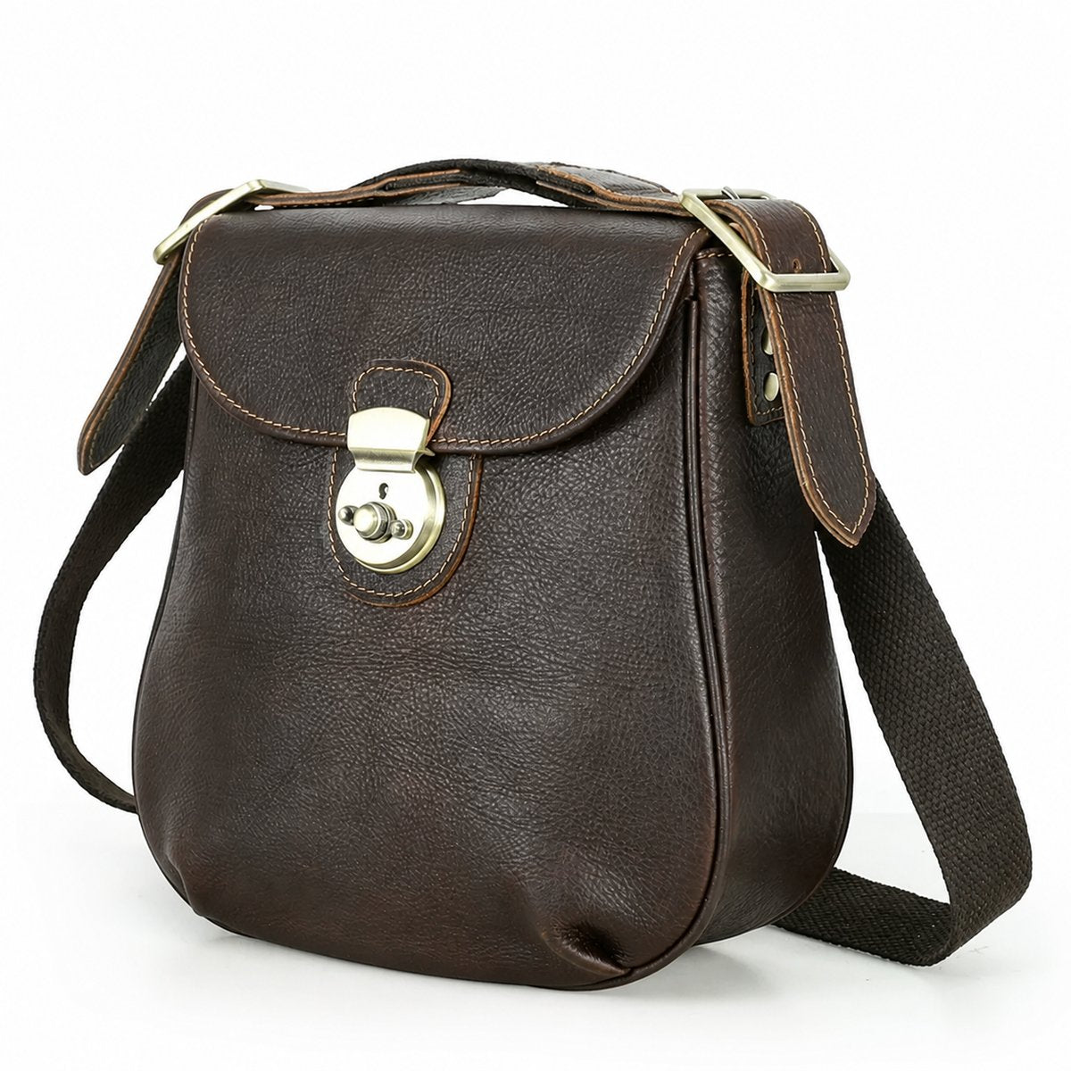 Vintage leather lock messenger bag rear view