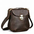 Vintage coffee leather lock messenger bag white background front view