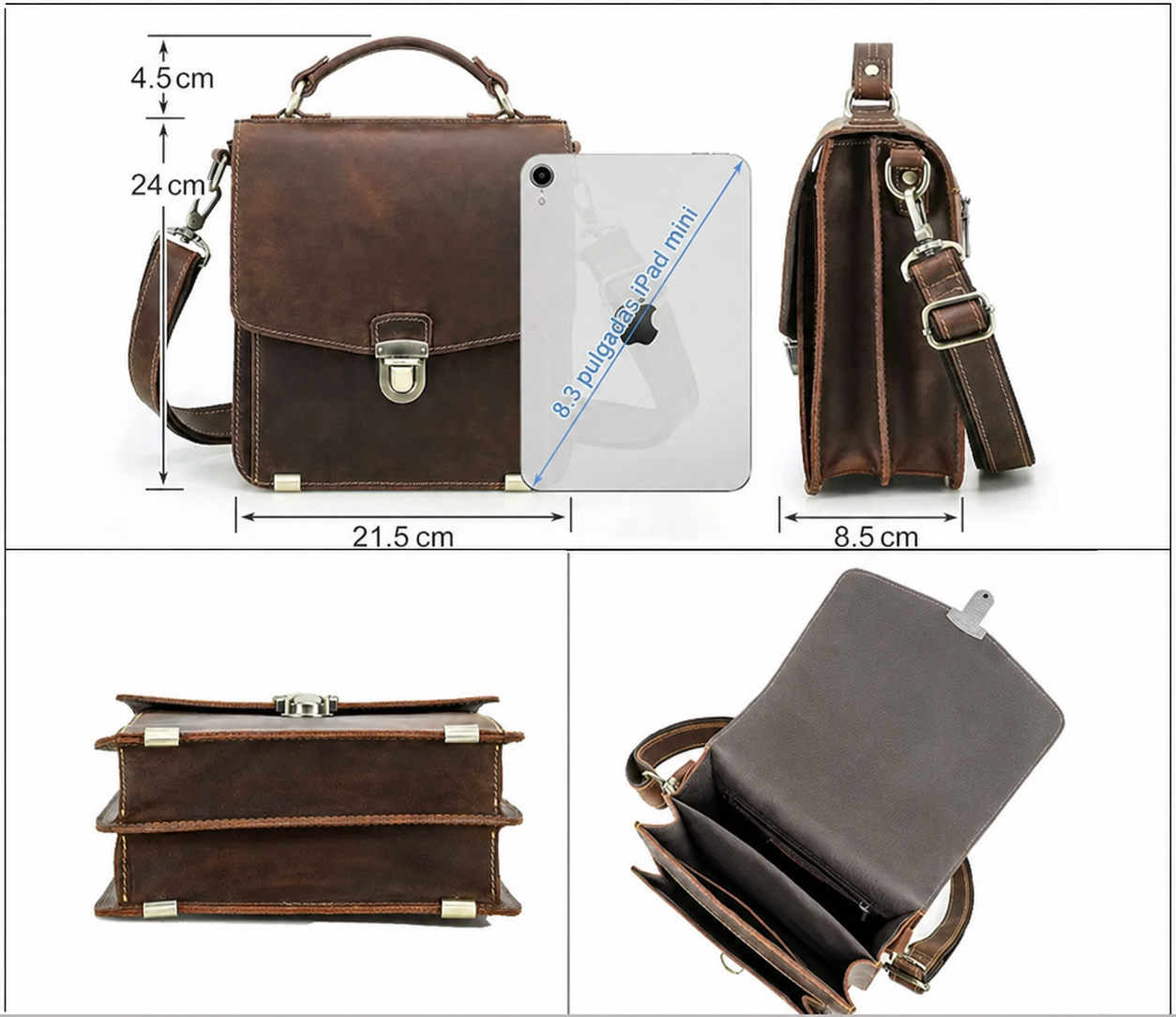 Crazy horse leather messenger bag dimensions and tablet fit