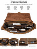 Leather messenger bag internal structure and pockets
