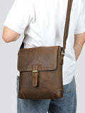 Crazy horse leather messenger bag worn side view