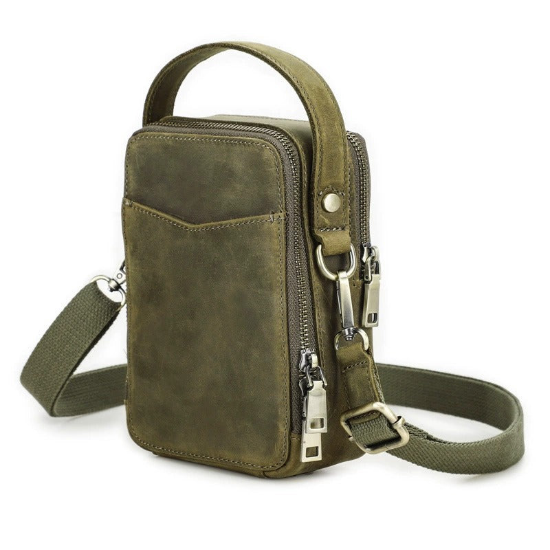 Army green leather phone crossbody bag color view