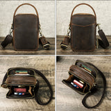Crazy horse leather phone bag clean front view