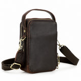 Brown genuine leather phone crossbody bag white background front view
