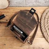 Leather crossbody bag interior storage view