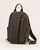 Woosir vintage crazy horse leather sling chest bag clean rear side view