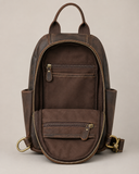 Woosir vintage crazy horse leather sling chest bag open interior storage