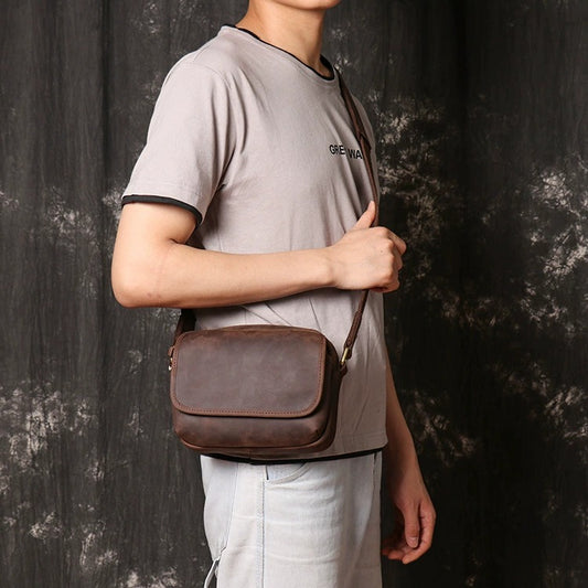 Vintage leather small crossbody bag wearing view