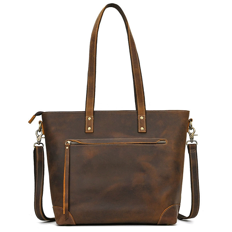 SEO: Woosir Vintage Crazy Horse Leather Tote Shoulder Bag front hero