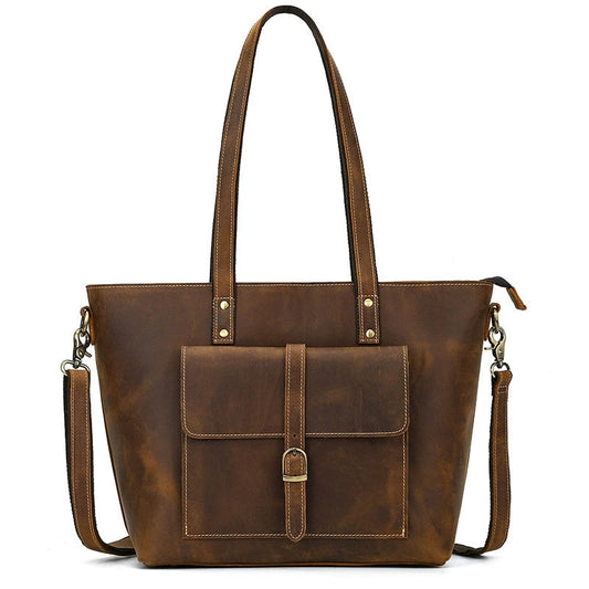 SEO: Woosir Vintage Crazy Horse Leather Tote Shoulder Bag strap detail
