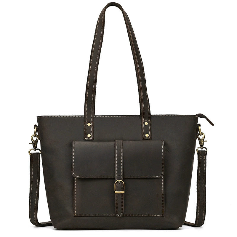 SEO: Woosir Vintage Crazy Horse Leather Tote Shoulder Bag capacity detail