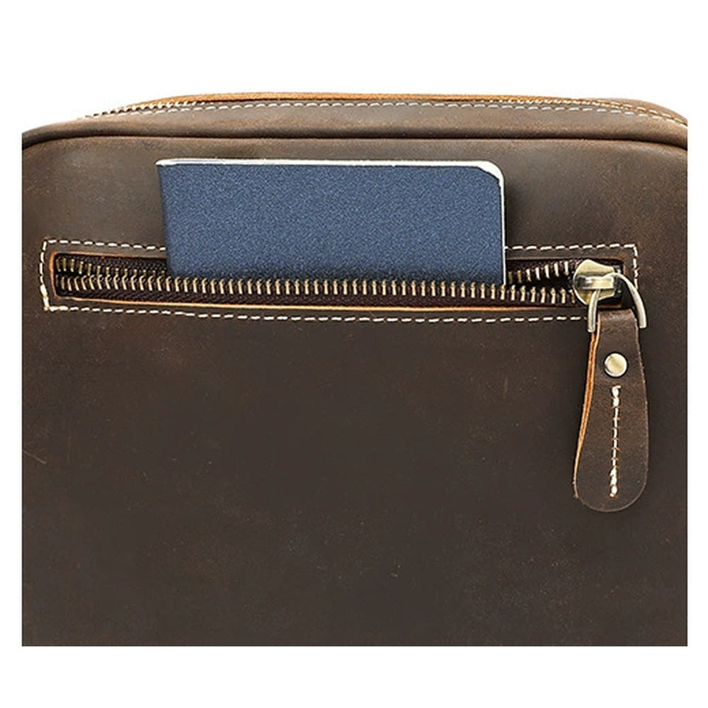 Woosir Vintage Crazy Horse Leather Shoulder Bag crazy horse shoulder bag 11 rear zipper detail