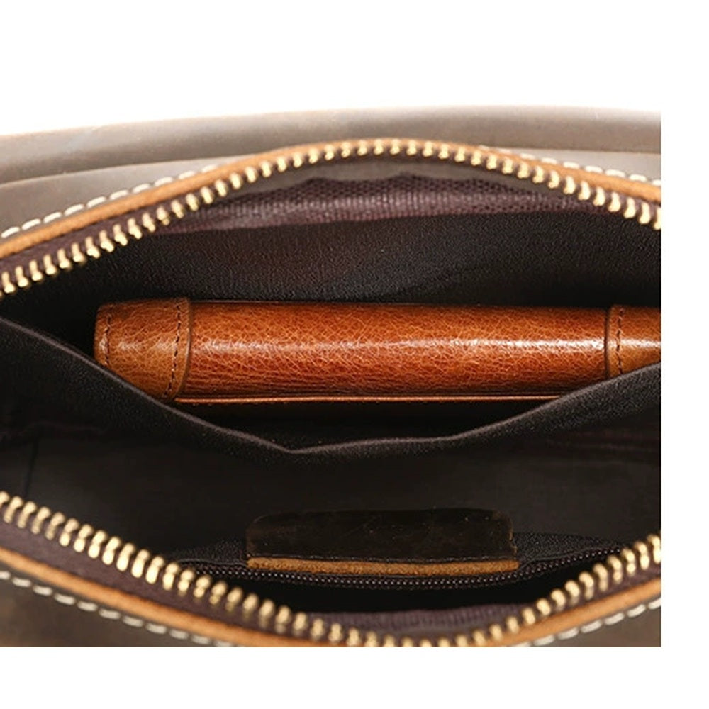 Woosir Vintage Crazy Horse Leather Shoulder Bag crazy horse shoulder bag 12 interior pocket detail