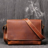 Leather messenger bag hardware detail