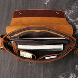 Leather messenger bag open storage