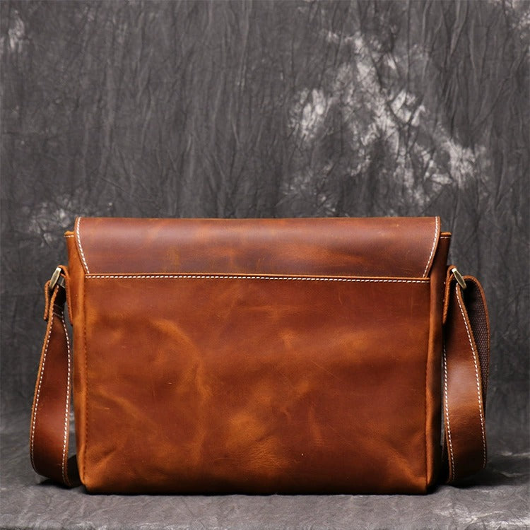 Leather messenger bag side profile