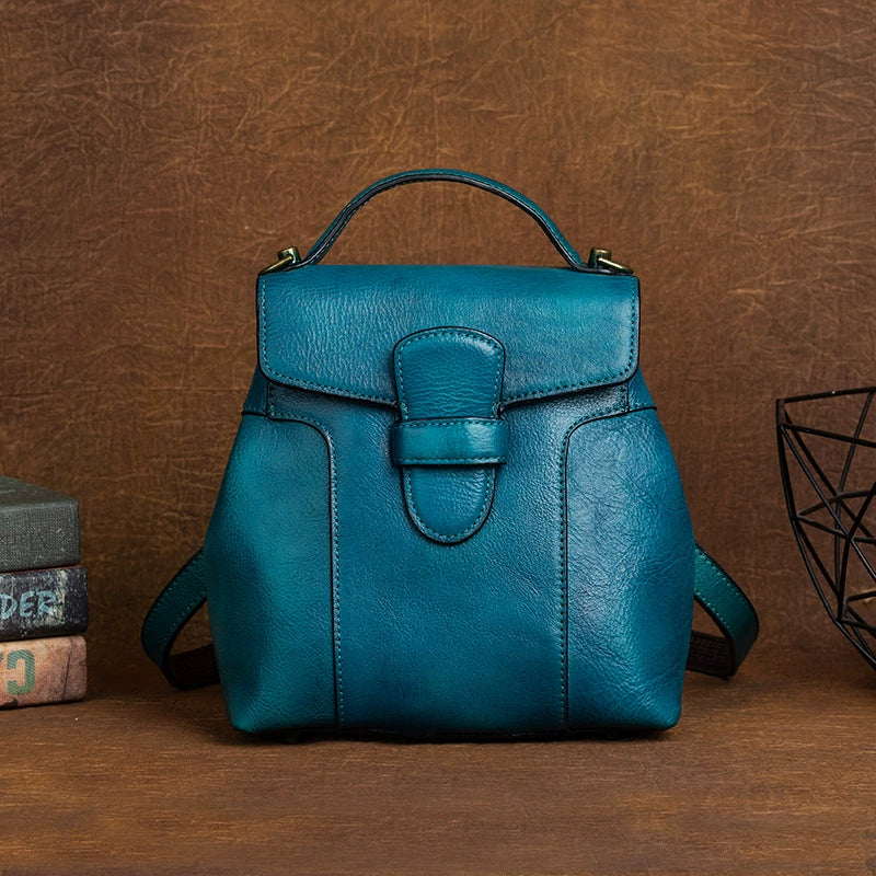 SEO: Woosir Vintage Full-Grain Leather Backpack for Daily Carry side view