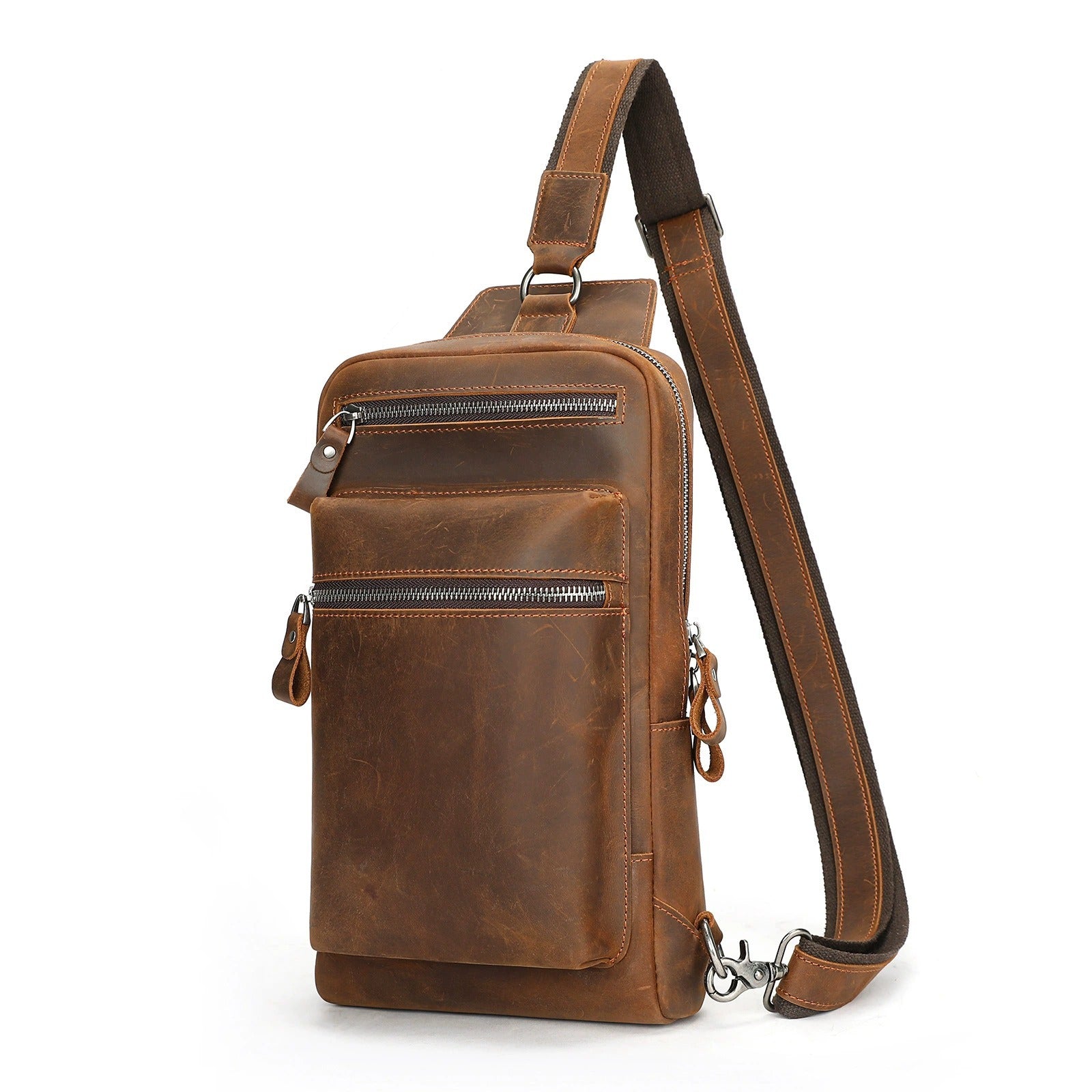 Woosir vintage full grain leather chest bag white background front