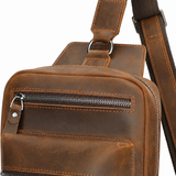 Woosir vintage full grain leather chest bag leather zipper detail