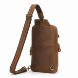Woosir vintage full grain leather chest bag rear three quarter view