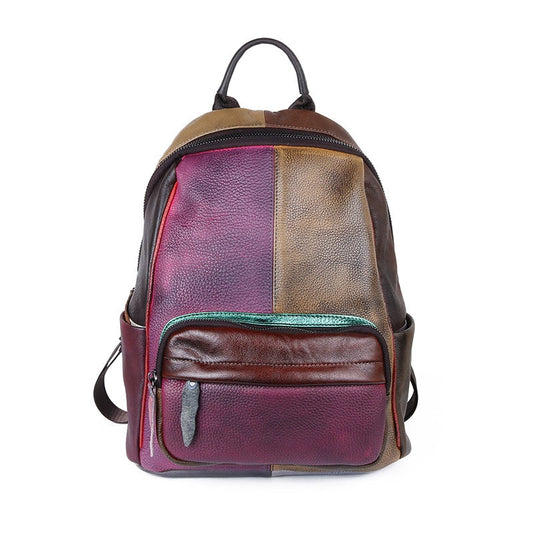 SEO: Woosir Vintage Full-Grain Leather Color-Block Backpack capacity detail