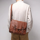 Woosir Vintage Full-Grain Leather Messenger Bag model rear
