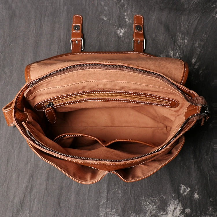 Woosir Vintage Full-Grain Leather Messenger Bag interior structure