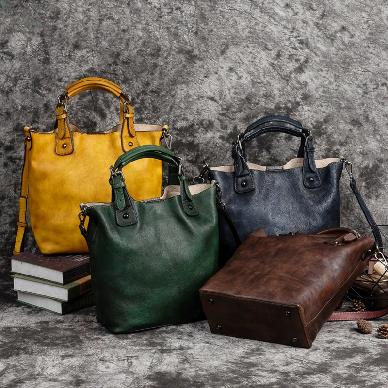 SEO: Woosir Vintage Full-Grain Leather Shoulder Bag for Women side view