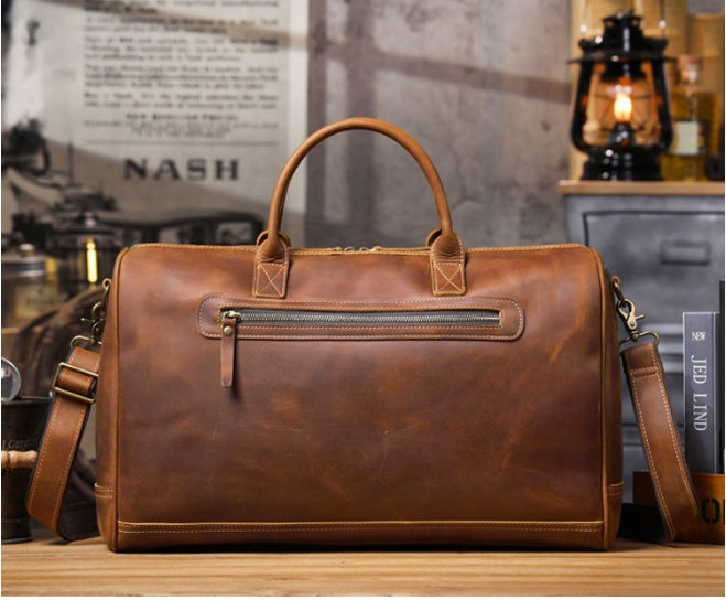 Woosir Vintage Full-Grain Leather Travel Duffle 1688 rear view