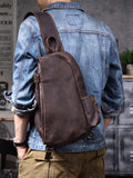 Woosir Vintage Genuine Leather One-Shoulder Backpack model deep coffee