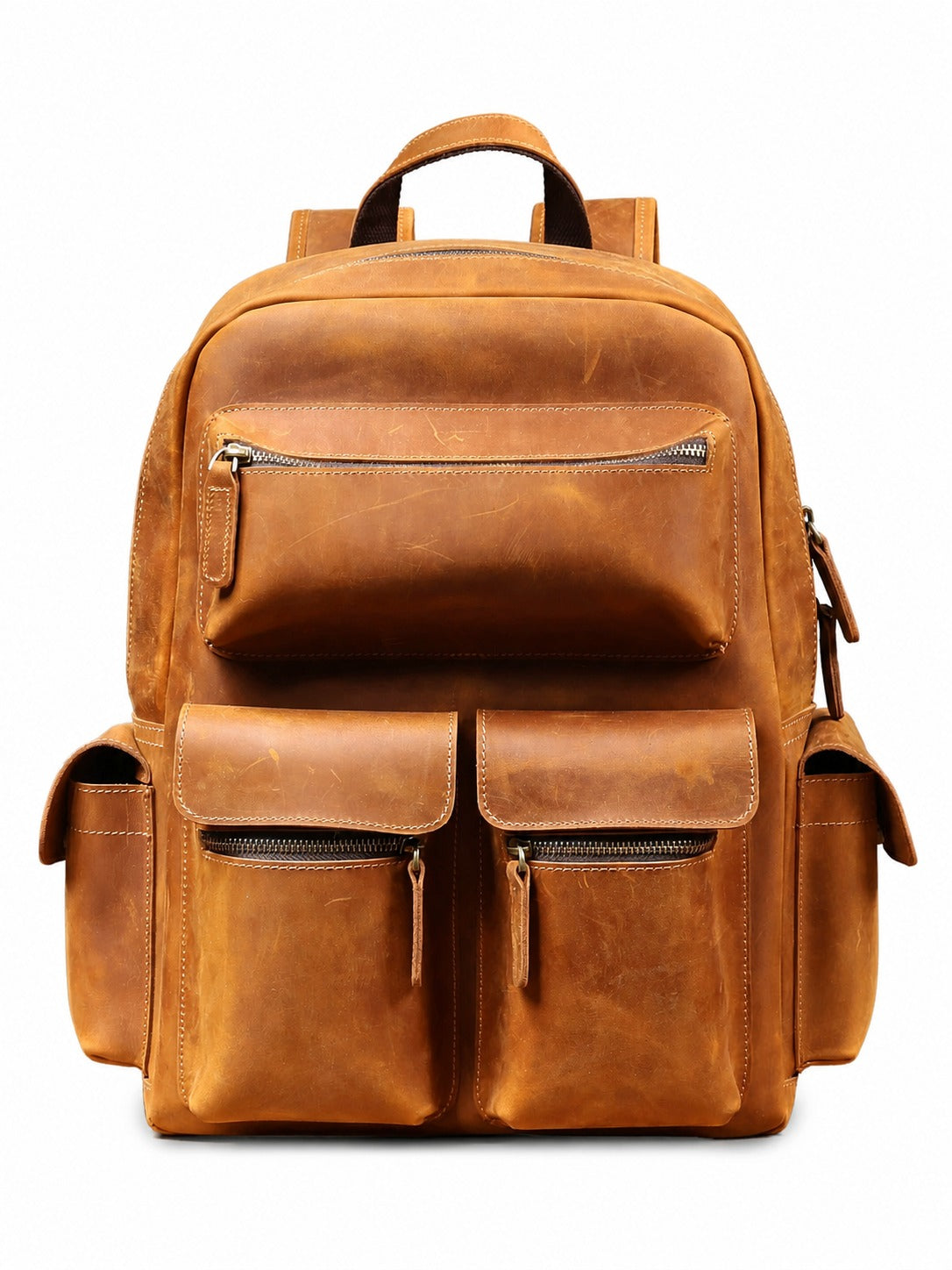 Woosir Vintage Leather Laptop Backpack for Men white front variant Coffee
