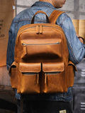 Woosir Vintage Leather Laptop Backpack for Men model tan