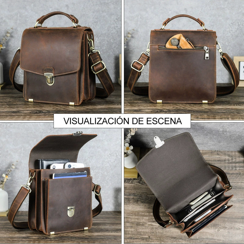 Mens vintage leather crossbody messenger bag lifestyle view