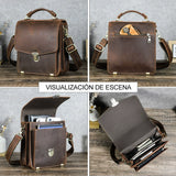 Mens vintage leather crossbody messenger bag lifestyle view