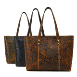 SEO: Woosir Vintage Printed Genuine Leather Tote Shoulder Bag front hero