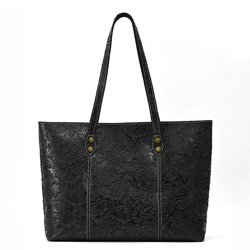 SEO: Woosir Vintage Printed Genuine Leather Tote Shoulder Bag capacity detail