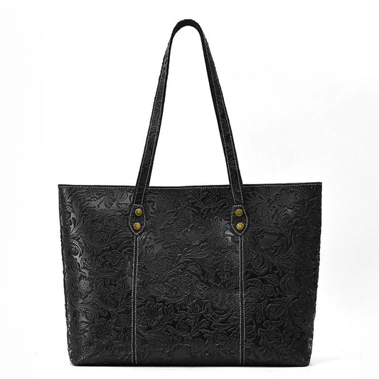 SEO: Woosir Vintage Printed Genuine Leather Tote Shoulder Bag capacity detail
