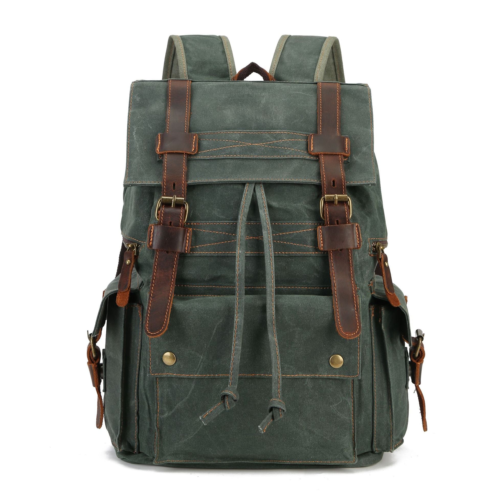 Mens Waxed Canvas Backpack Rucksack Vintage