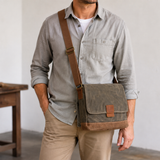 Waterproof Waxed Canvas Messenger Bag for Men exact product model front lifestyle