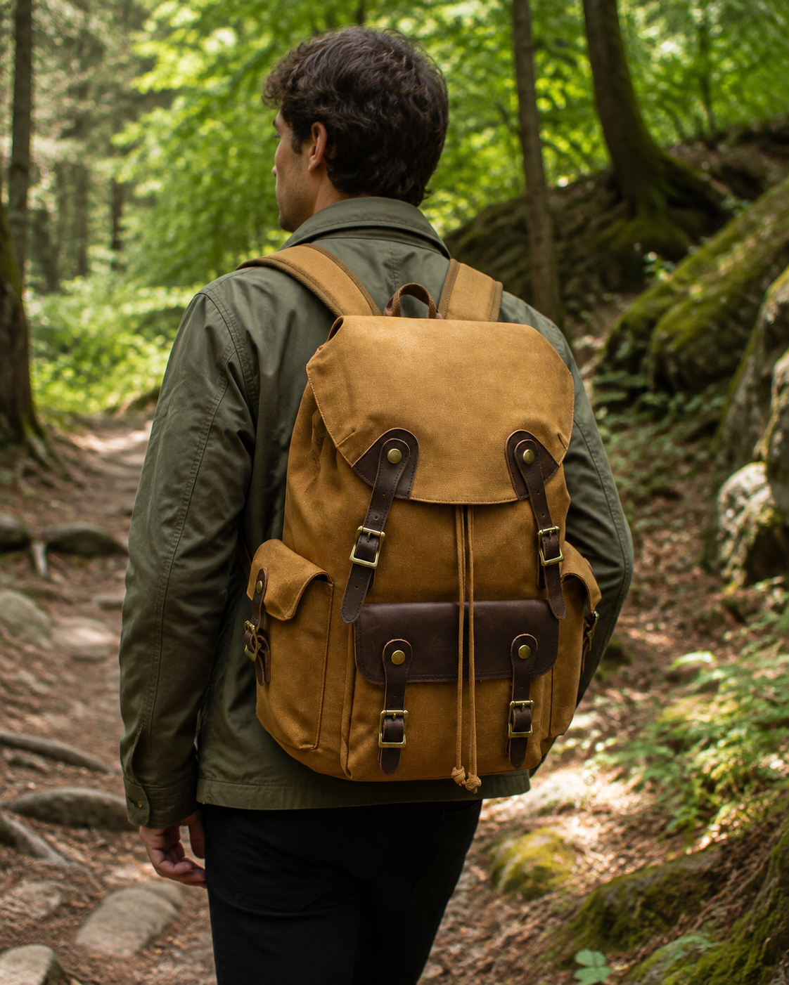 Woosir generated model 1 | waxed-canvas-backpack-vintage-outdoor-travel-for-men