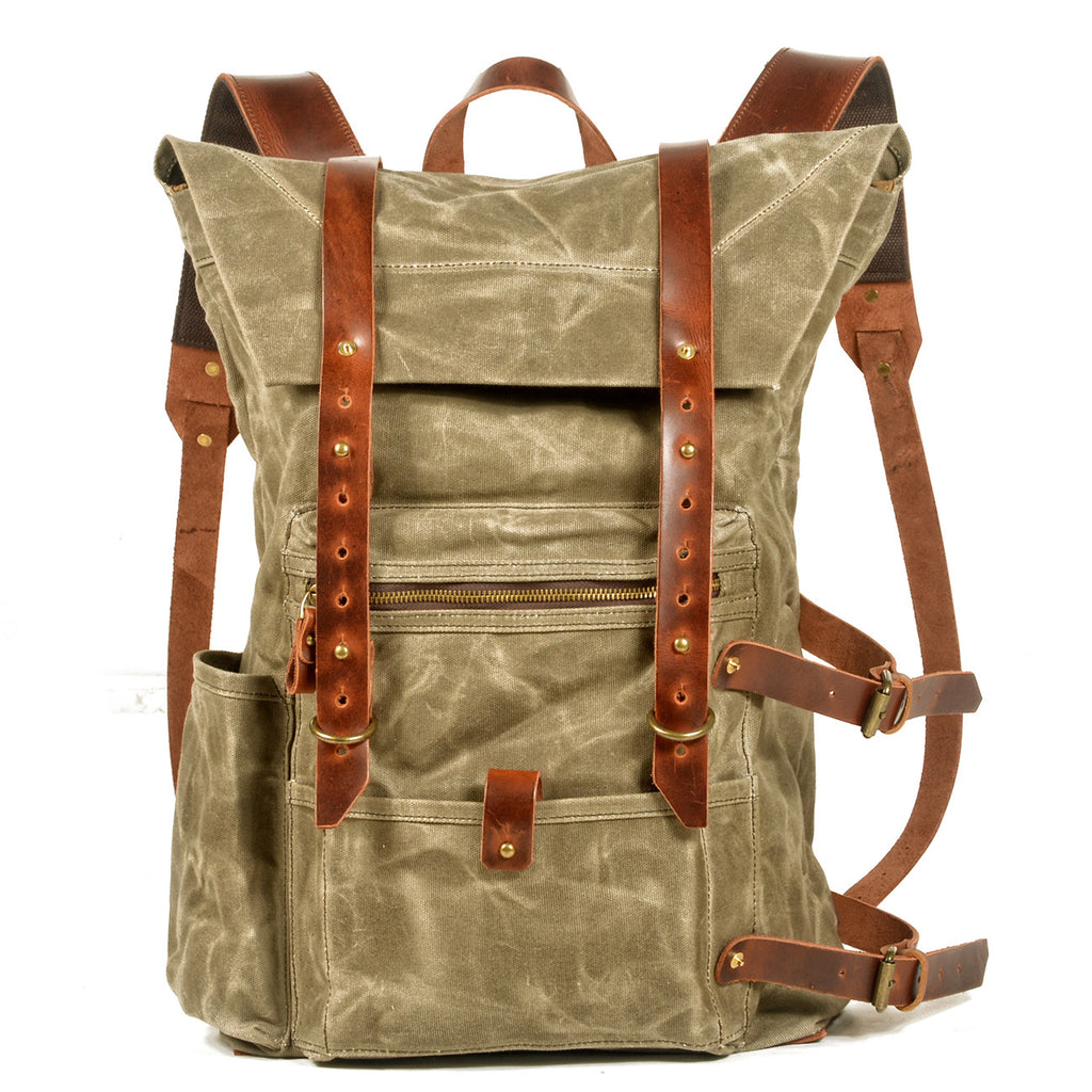 Large Waxed Canvas Hiking Backpack Rucksack Mens - Woosir