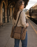 Woosir generated model 2 | waxed-canvas-messenger-bag-with-genuine-leather-waterproof