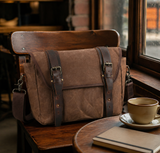 Woosir generated scene 2 | waxed-canvas-messenger-bag-with-genuine-leather-waterproof