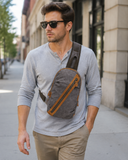 Woosir generated model 1 | waxed-canvas-sling-bag-with-leather-for-men