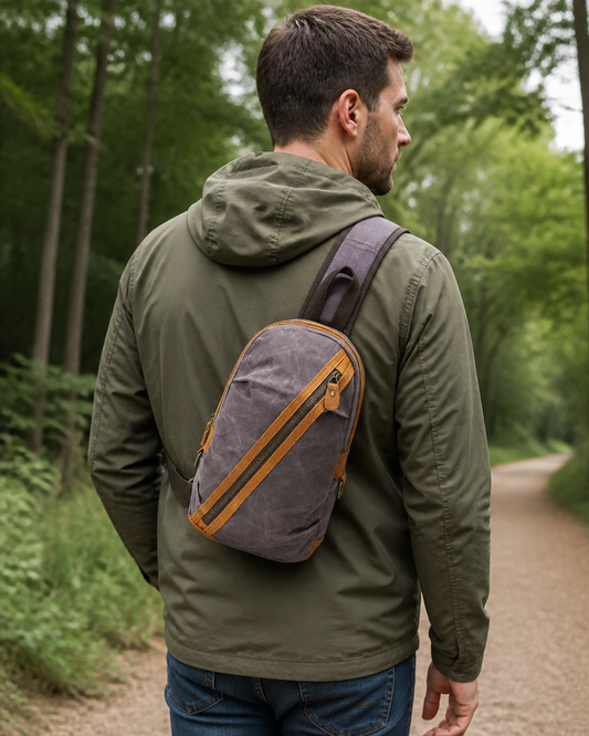 Woosir generated model 2 | waxed-canvas-sling-bag-with-leather-for-men